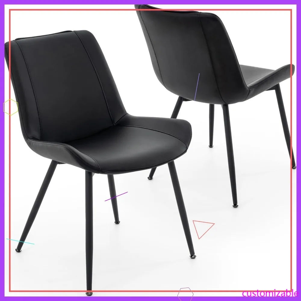 

Современные обеденные стулья из искусственной кожи, набор из 2 стульев, кухонные стулья без подлокотников с металлическими ножками, черные
