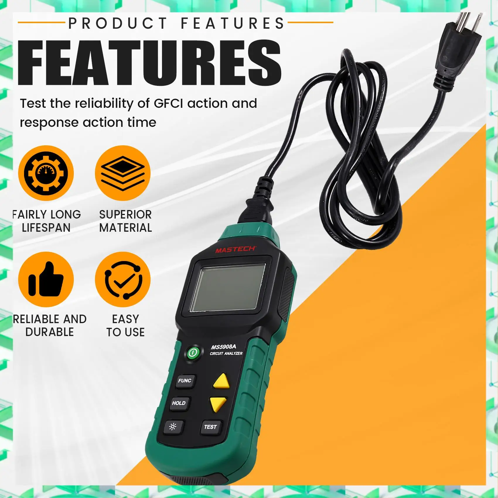 

FIZP MASTECH Circuit Analyzer Tester Socket Tester Three Cable Tester Switch Analyzer Circuit Analyzer MS5908A-US US Plug