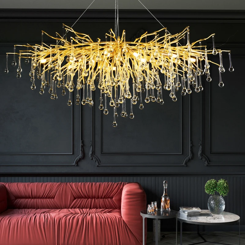 

Modern Luxury Ceiling Chandelier Lighting Crystal LED Chandeliers Living Room Decor crystal light Villa Water Drop Pendant Lamps