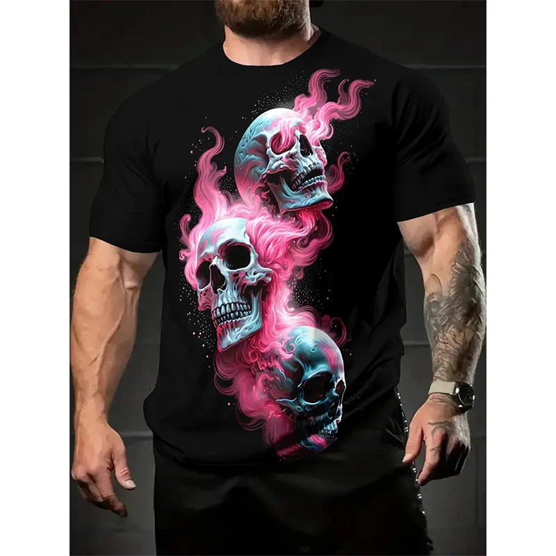 

Men's T-Shirt Cool Skull Graphic 3D Printed T-Shirt Street Style Round Neck Fashion Men's Oversized T-Shirt Hip Hop Unisex Tops