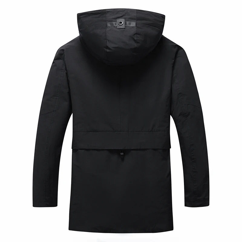 Autumn Men's stormcoat 2024 New Solid Color Casual Mid length Outdoor Travel Hooded windbreaker Men's Thin Slim Fit Jacket