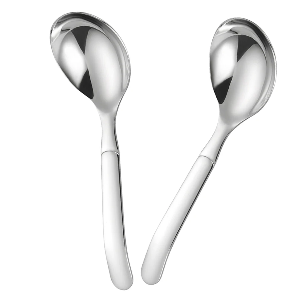 

2Pcs Stainless Steel Thick Heavy Duty Long Handle Soup Spoons Deep Round Spoon for Ramen Pho Hot Pot Dessert Asian Soup Spoons