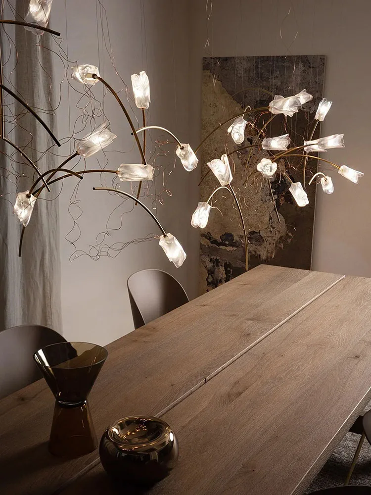 Modern Tulips Pendant Lights Textured Lustre Flowers Home-applicant Elegant Led Dimmable Lamps Suspension For Villa Hotel Stairs