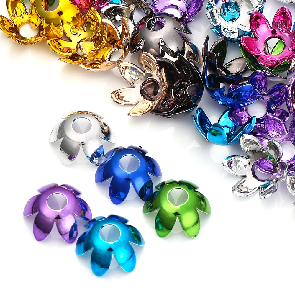 20 Stück gemischte Farben 16mm Acryl-Blumenperlenkappen, glänzende, bunt plattierte Blumenform-Abstandsperlen für DIY-Schmuckherstellung – Detail 4