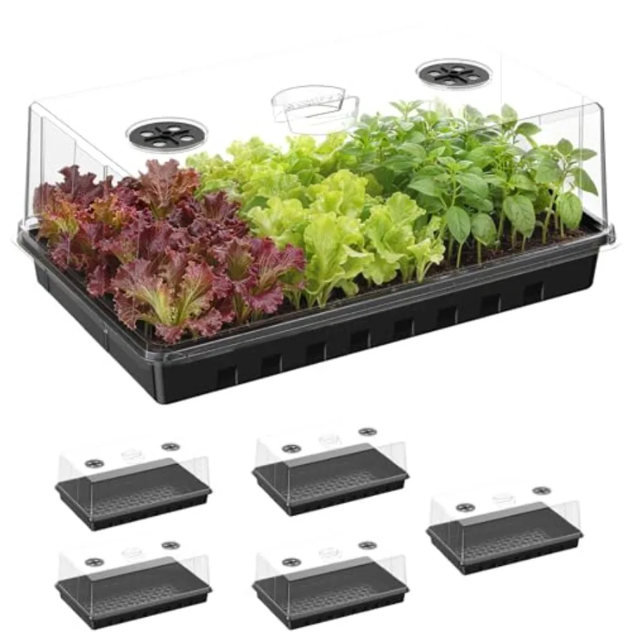 Seed Starter Tray for indoor gardening, food-grade PP plastic, transparent, 6PCS with 4.73-inch humidity domes, large growing s