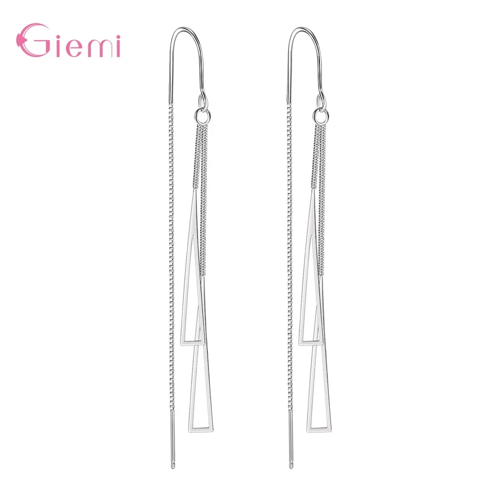 Pendientes de plata de ley 925, joyería de moda, borla geométrica Simple, caja larga, hilo de cadena, adornos decorativos para las orejas