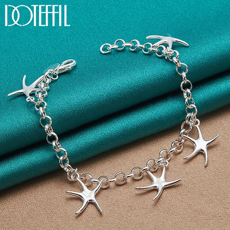 DOTEFFIL 925 Sterling Silver Starfish Pendant Necklace Bracelet Earring Set For Woman Wedding Engagement Fashion Charm Jewelry