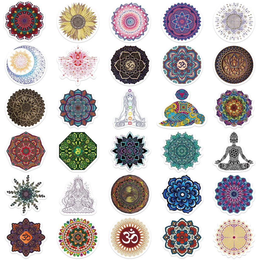 50PCS Cartoon Mandala Flower Yoga Sticker Graffiti iPad Helmet  Water Cup Guitar DIY Wall Sticker Toy Decoration