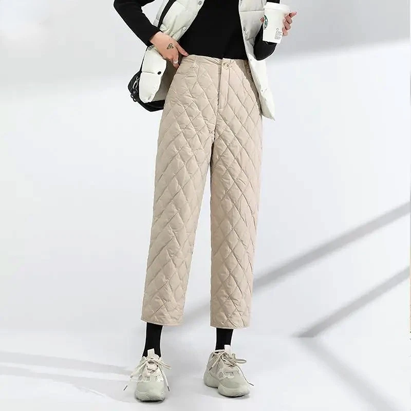 Fashion Elastic High Waist Straight Winter Pantalones Ankle Length Cotton Thick Bottoms Casual Loose Khaki Warm Pants Women 2022