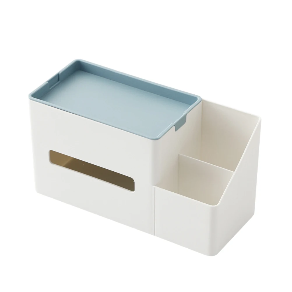 

Multifunctional Desktop Organizer Plastic Tissue Paper Box Sundries Storage Holder Container for Home Living Room (Blue)