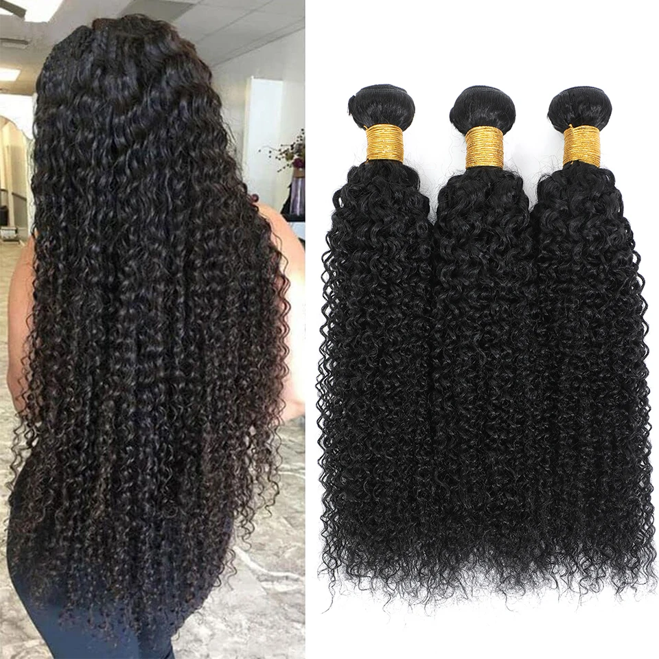 8-30 Inch Kinky Curly Human Hair Bundles Natural Color #1B 100% Unprocessed Brazilian Double Weft Weaving Virgin Hair Extensions