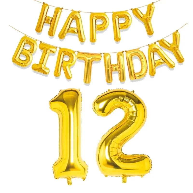 15 Stück goldene alles Gute zum Geburtstag mit Zahlen-Folienballons für Kinder und Erwachsene, Party-Dekoration, Junge, Mädchen, 10, 18, 20, 25, 30, 35, 40, 50, 60 Jahre alt – Detail 5