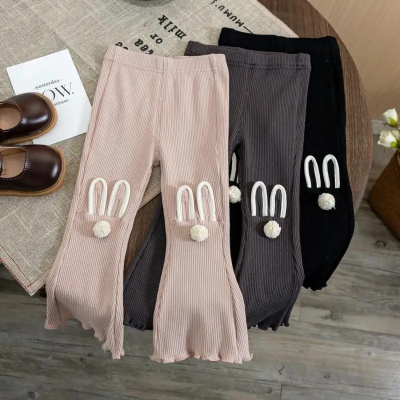 2025 Spring Autumn Baby Girls Flare Pants Kids Slim Leggings Toddler Cartoon Trousers 1 To 6Yrs Children's Clothing Korean Style