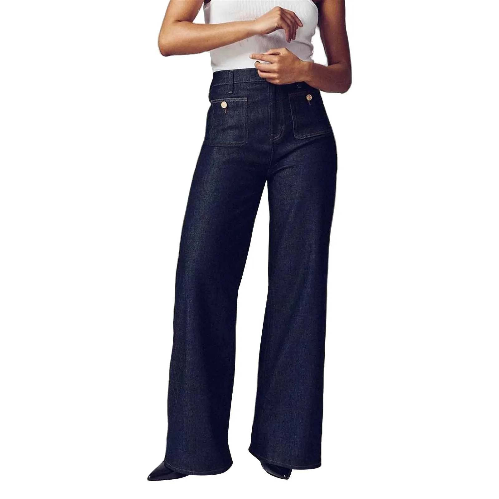 Damen hose Seemann Hose mit weitem Bein Herbst High-Stretch mit Taschen breite Beine Jeans hose Damen Jeans Jeans & Kleidung