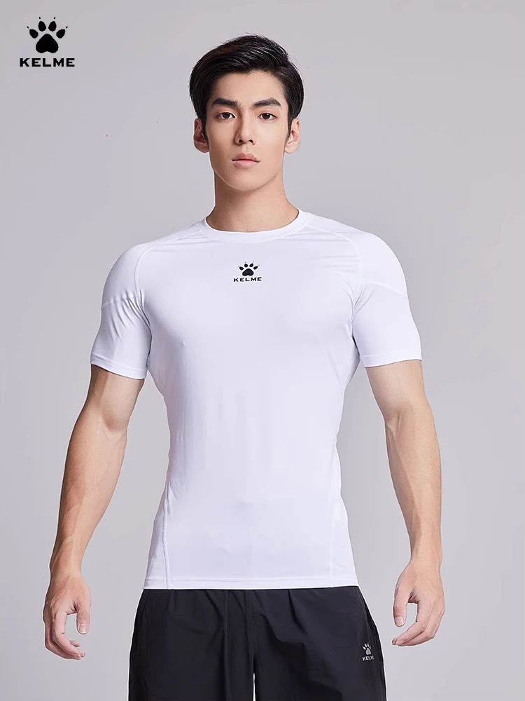 

Kelme Мужская футболка для фитнеса, высокоэластичные дышащие колготки с круглым вырезом для тренировок, с короткими рукавами, топы для походов и кемпинга