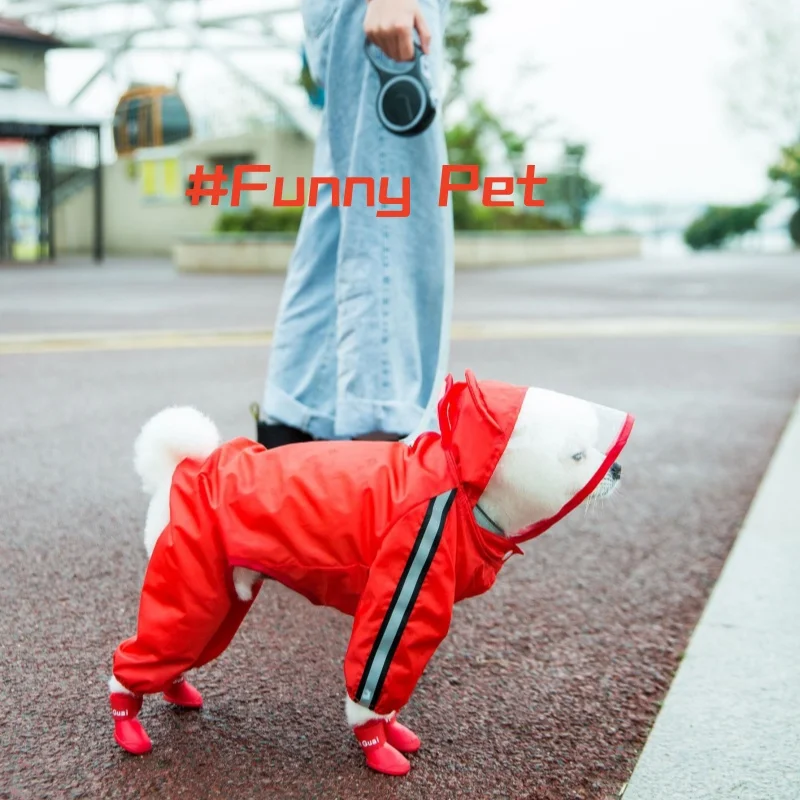 Dog waterproof quick-dry Raincoat Include traction Hole gridding inside breathability Keep away skin disease For Diff Weight