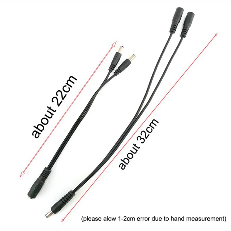 5.5mm 2.1mm 1 Female to 2 Male Way Male DC Power Splitter Connector Plug Extension Cable for CCTV LED Strip Light Supply Adapter
