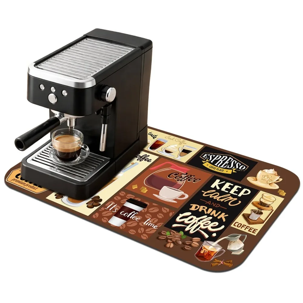 Coffee Machine Mat Double Row Black White Checkerboard Printed Absorbent Pad Ivory Cream Center Core for Countertop Desk