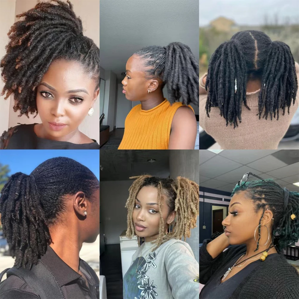 Belle Show Synthetic Dreadlock Ponytail Extensions 8 inch Short DreadLocks Bun Clips on Hair Ponytail Extension for Black Women