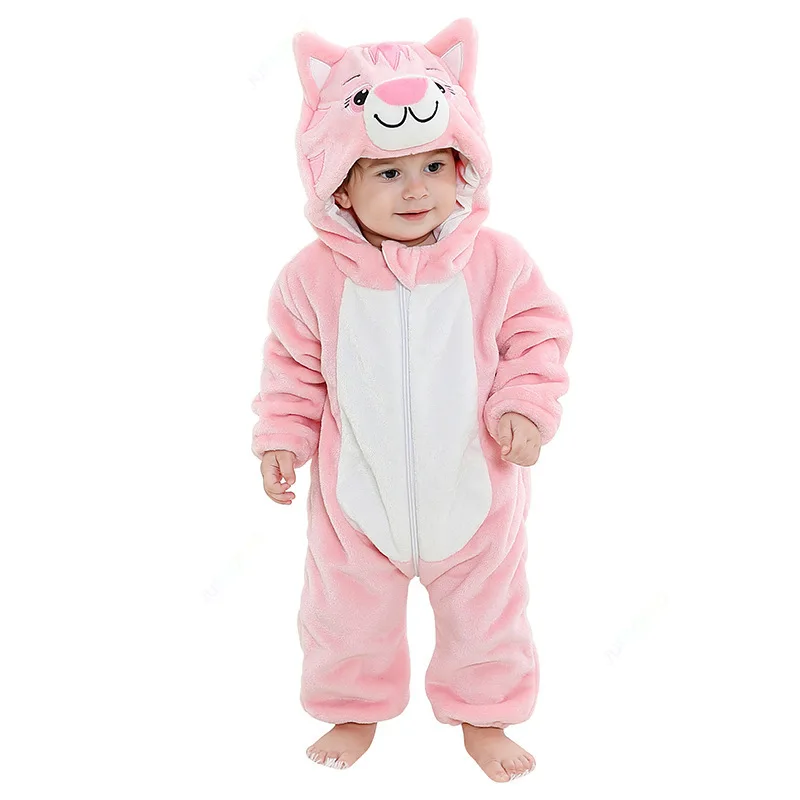 The latest Children's Day big face cat spring baby jumpsuit tassel hooded jumpsuit pajamas animal jumpsuit girls and boys