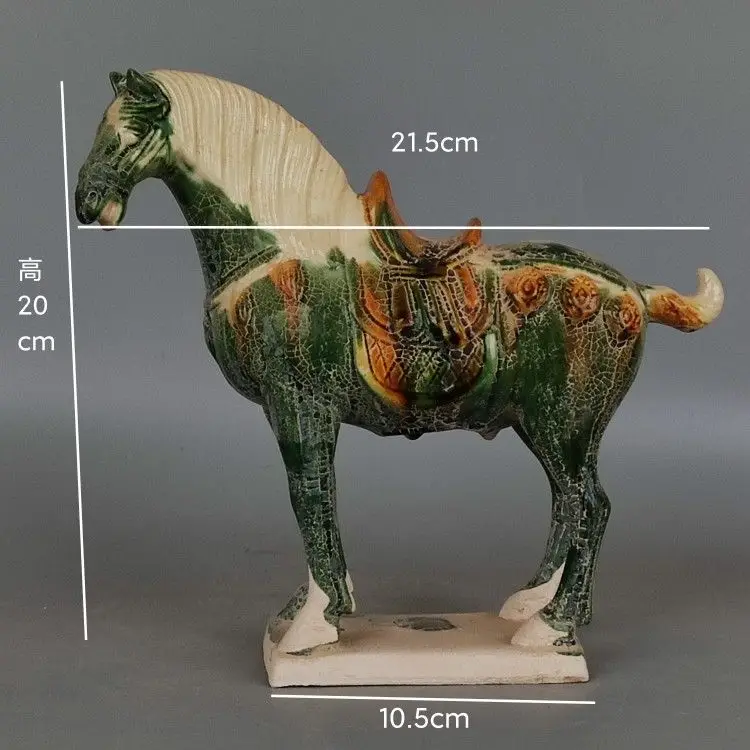 Tang Sancai Green Glaze War Horse Pottery Statue Chinese Antique Tri-Color Ceramic Collectible Decor