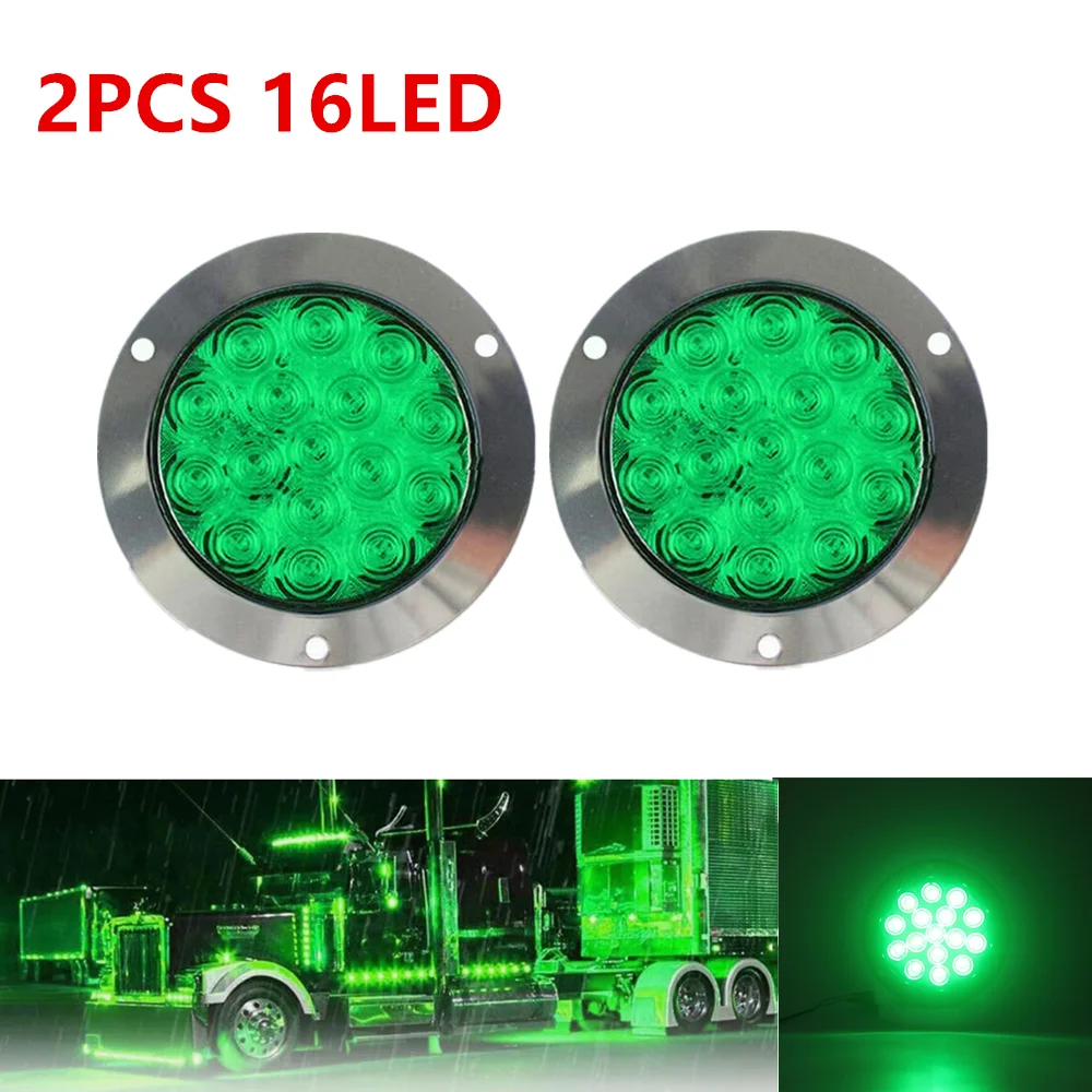 

2PCS 5 Colors Waterproof Round Tail Lights 16LED Lamp For Truck Trailer Lorry Bus 24V 12V LED Car Back Light Rear Lamp 4" Inch