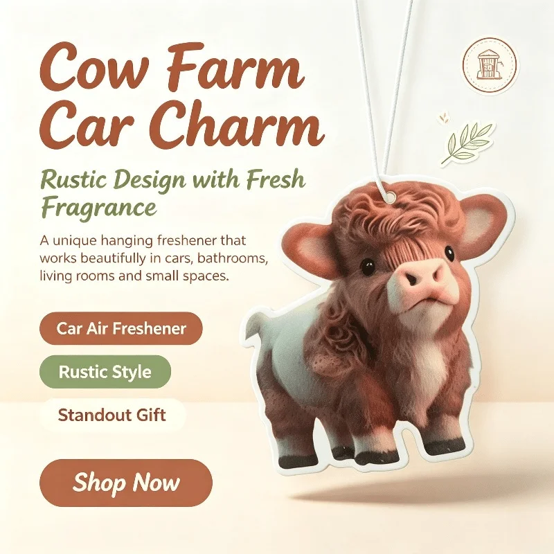Car Air Freshener Cute Highland Cow Hanging Scented Card, Cartoon Farm Cow Fragrance Pendant, Rural Style Auto Interior Decor