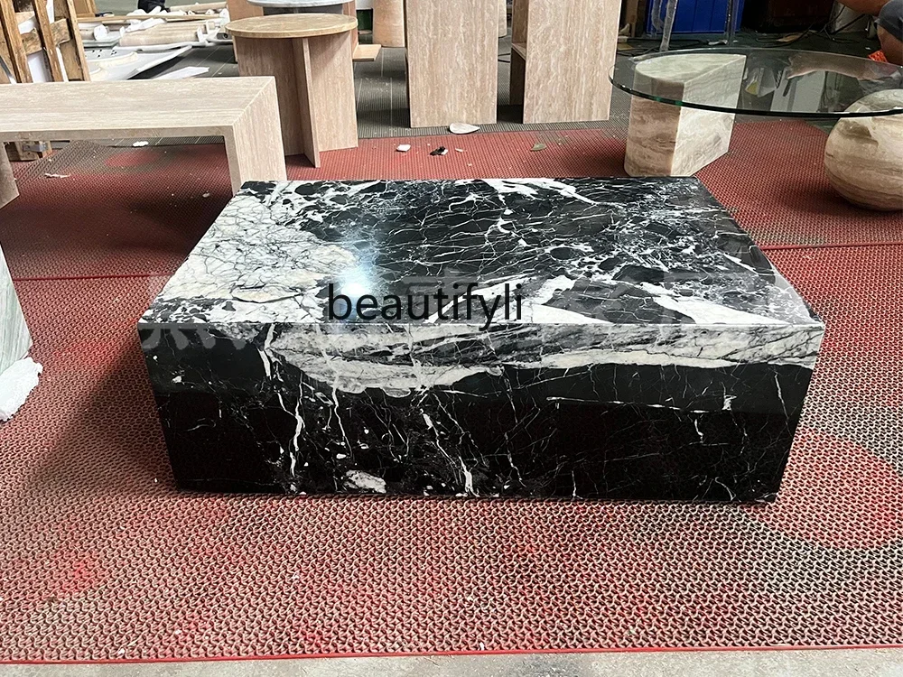 

New Designer light luxury Nordic marble combination coffee table black luxury stone edge squareA16