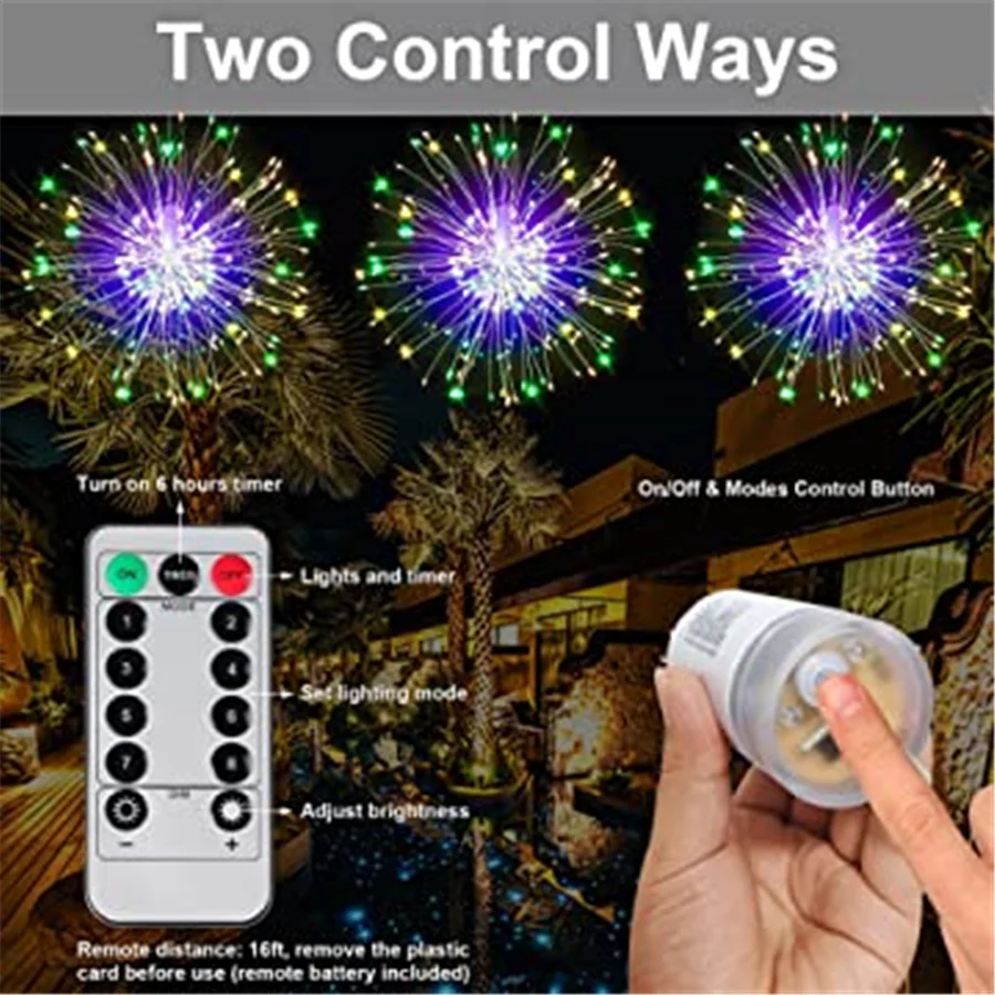 200 LED Firework Fairy String Lights Outdoor 8 modalità che esplode Star lampada in filo di rame decorazione del giardino luci natalizie a distanza