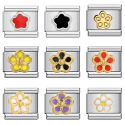 Trend Fashion Colorful Glaze Y2k Cute Flower Charm Links Fit 9mm Stainless Steel Bracelet Making Hand Chain DIY Jewelry