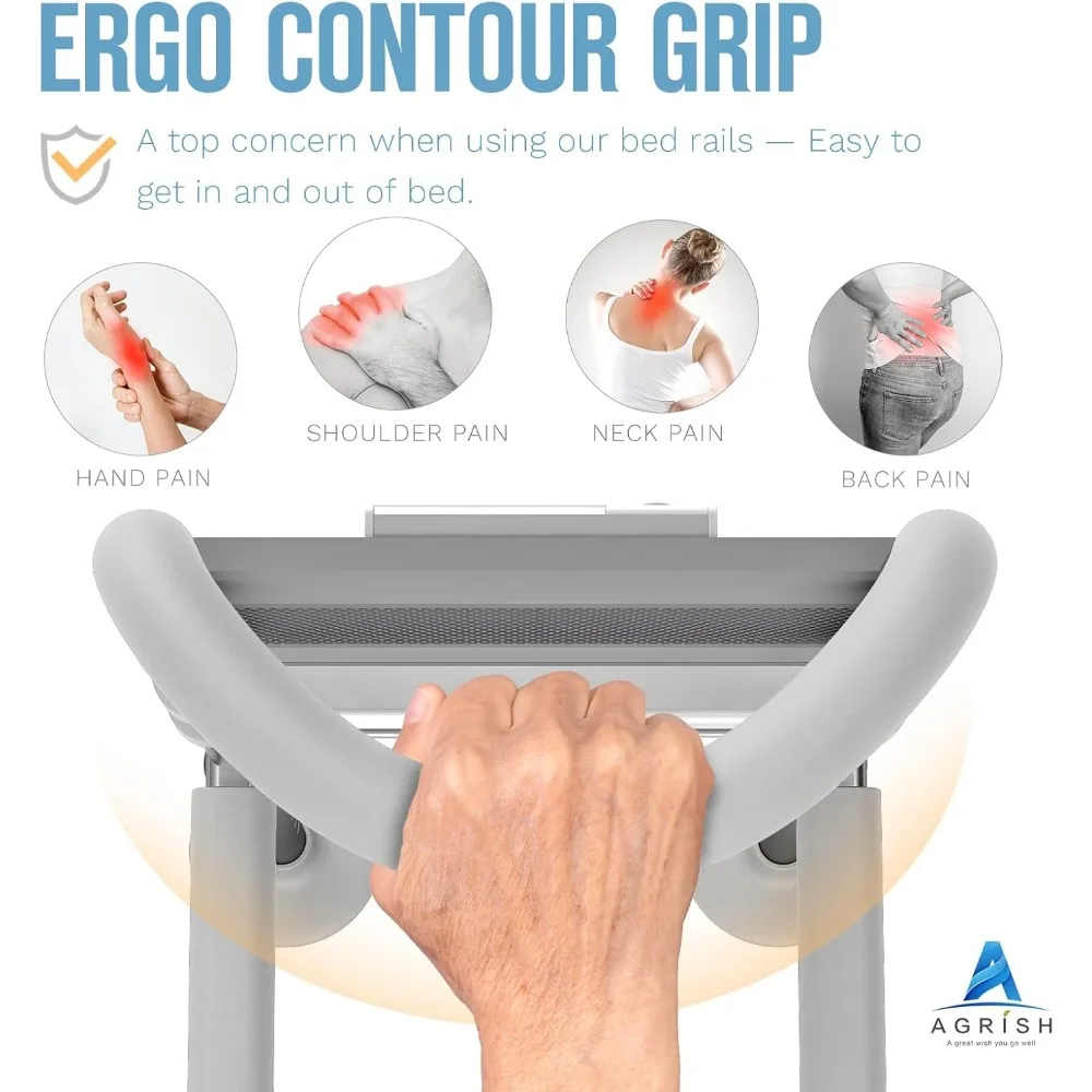 Adjustable Bed Safety Rails for Seniors with Storage Pouch, Support Legs for Elderly and Surgery Patients