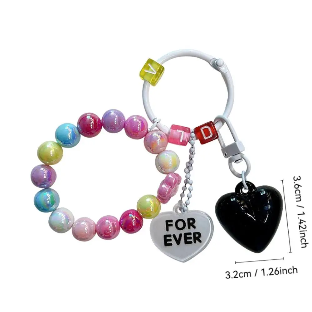 Cute with Beaded Chains Heart Keychains Colorful Acrylic Keyring Exquisite Bag Accessory Gift