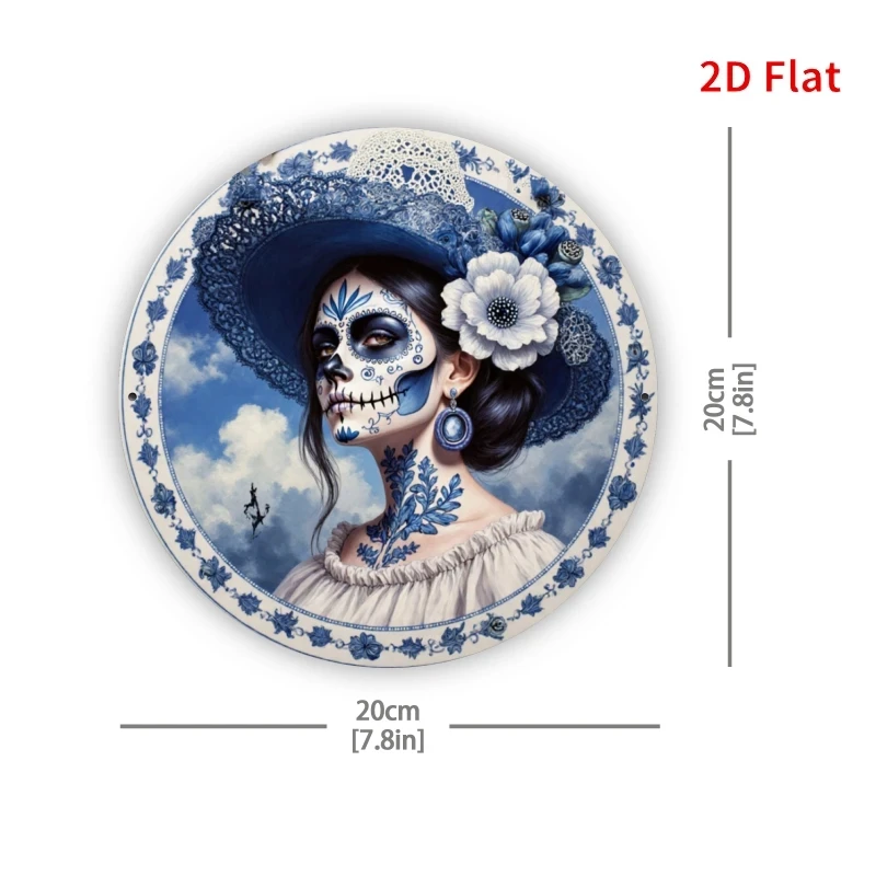 Hd Tin Sign, La Catrina Sugar Skull Round Metal Wall Art, Day of the Dead Decoration