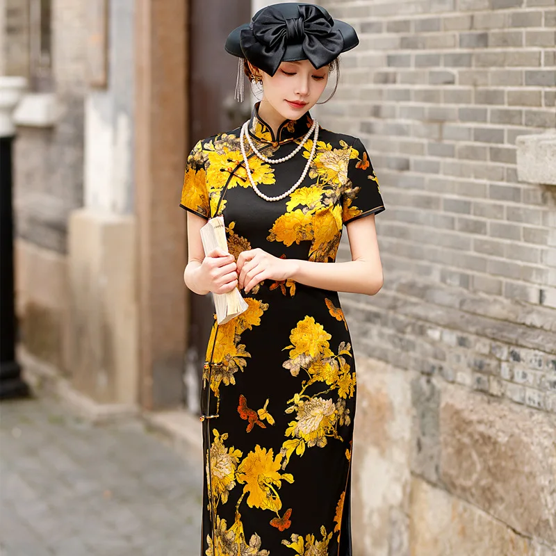 Improved High Quality Real Silk Cheongsam Qipao 2024 New Retro Old Shanghai Chinese Style Dress Daily  Fit