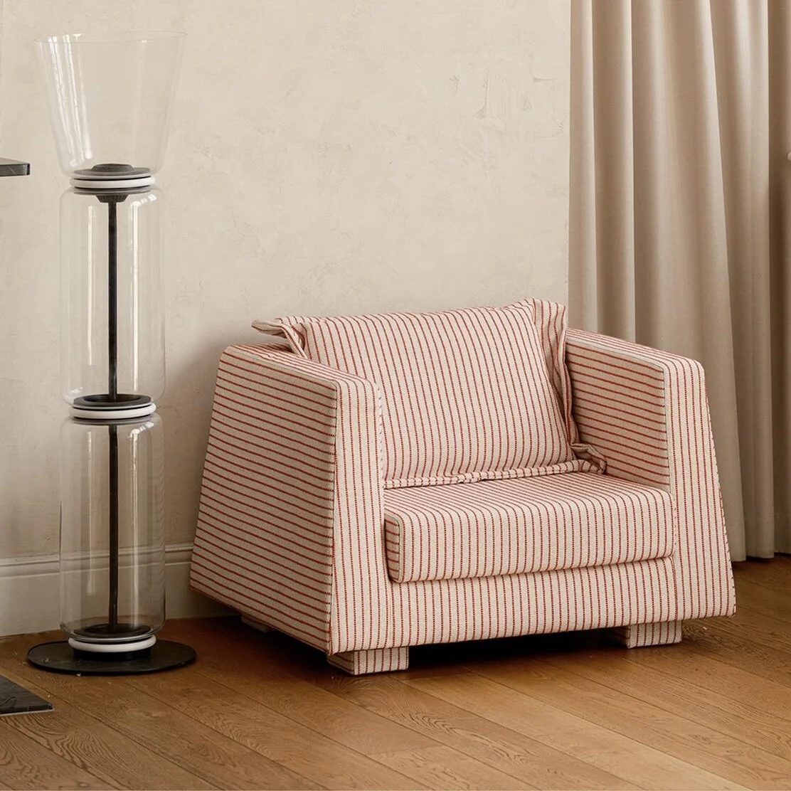 &c High-Appearance Striped Fabric Single Sofa Memphis Style for Bedroom Living Room Villa Hotel  for Apartment  Bedrroom Use