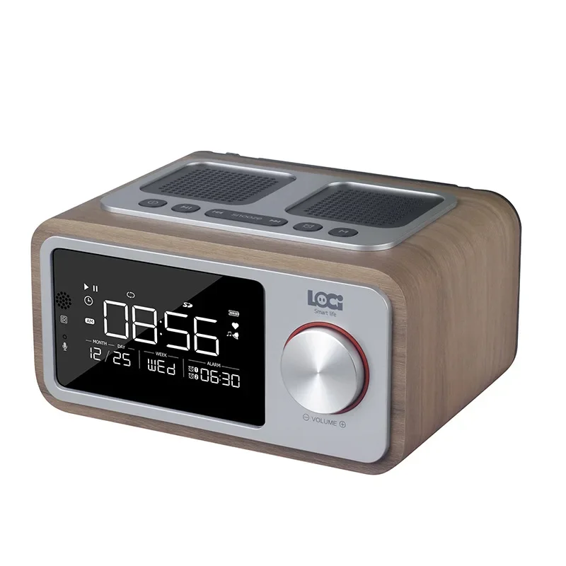 

10W Home LED Screen Alarm Clock FM Radio Stereo Loudspeaker Bass Subwoofer Retro Wireless Small Wood Portable Bluetooth Speaker