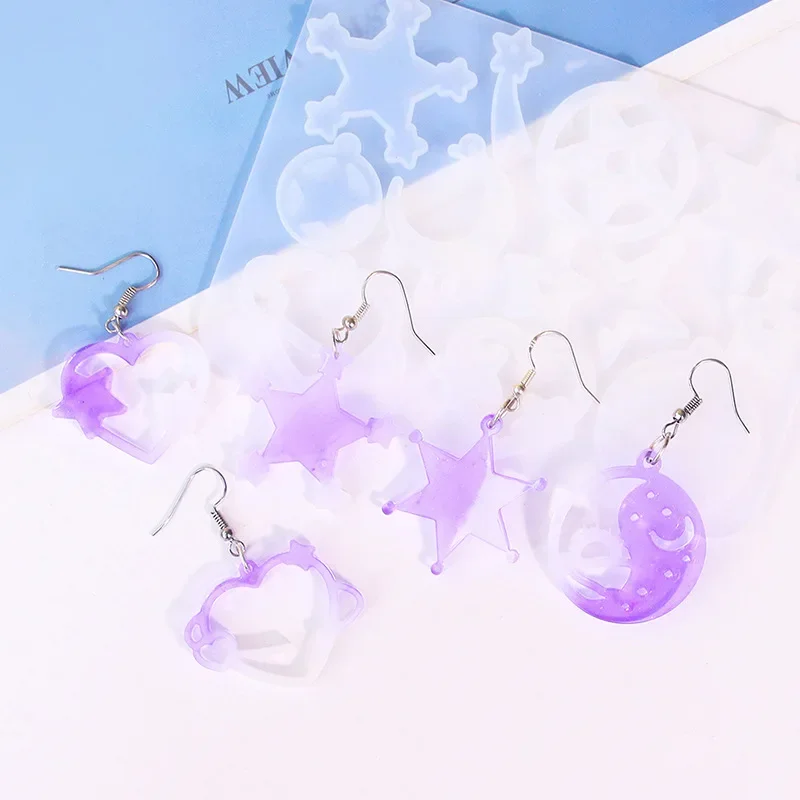 Earring Pendants Epoxy Resin Silicone Mold DIY Moon and Star Shaped Earrings Mould Jewelry Making Keychain Pendant Casting Mold