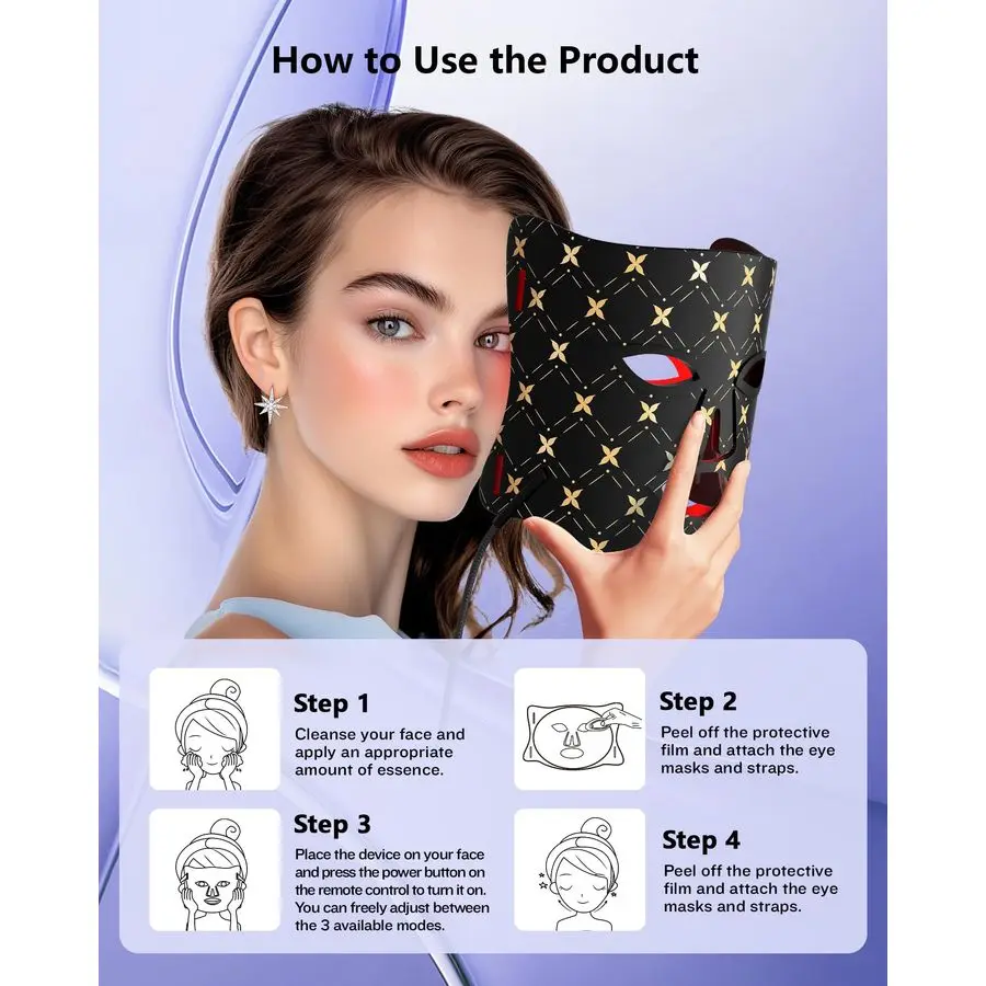 العلاج بالضوء للوجه، قناع الوجه LED العلاج بالضوء، 630 نانومتر أمبير 830 نانومتر الطول الموجي LED جهاز العلاج بالضوء للاستخدام المنزلي الداكن #4