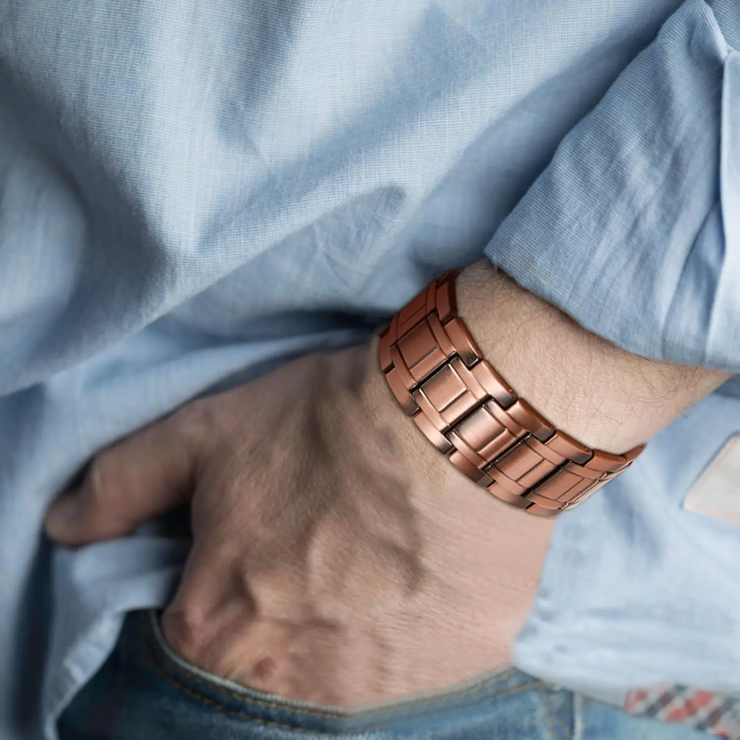 Vintage Geometric Magnetic Copper Bracelet For Men, Three Row Magnetic Fashion Daily Wear Bangle Jewelry