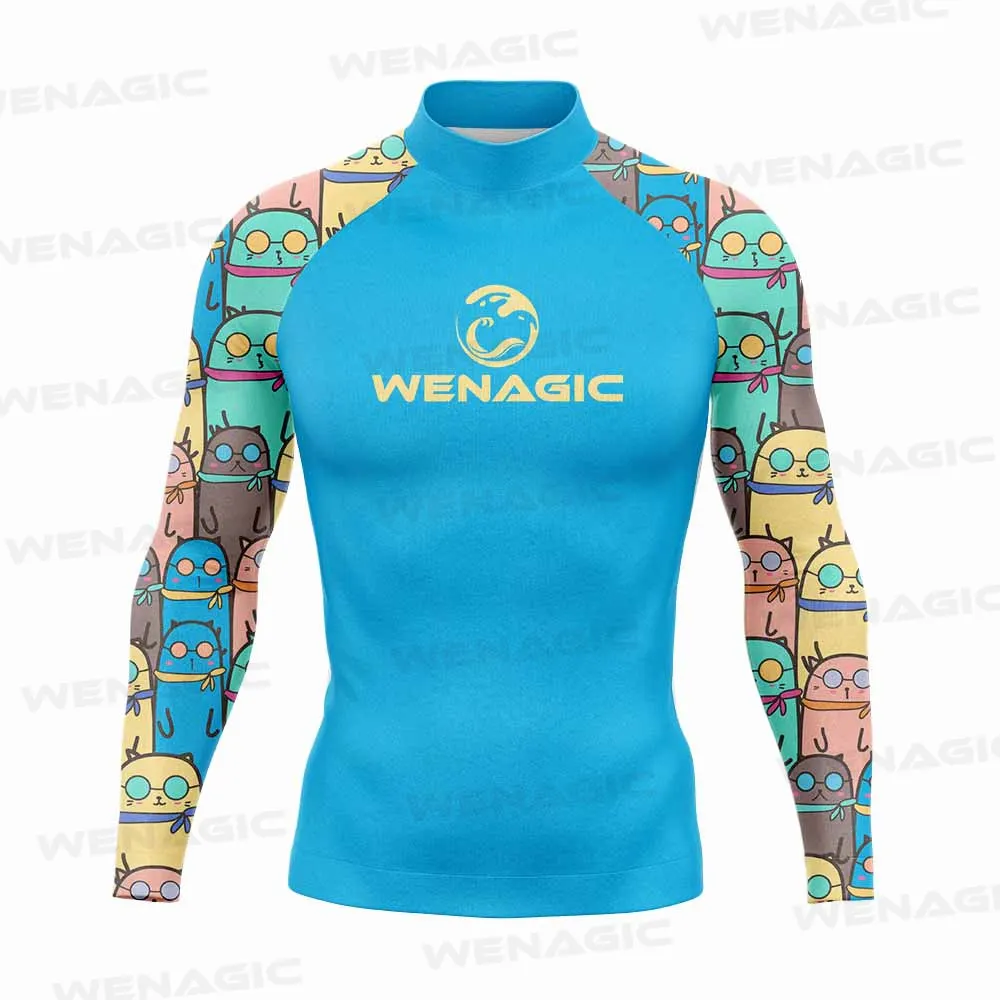 Wenagic Surfing Swimming Diving T-Shirts Tight Long Sleeve Rash Guard Swimwear Men\'s UV Protection Clothing Beach Floatsuit Tops