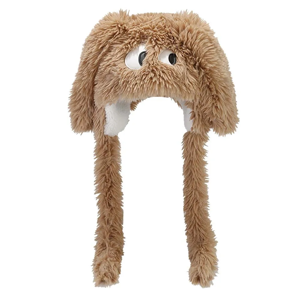 

Soft Winter Long Hair Puppy Hat Thickened Ear Protection Plush Beanie Lace up Winter Cap Cartoon Hat Adult