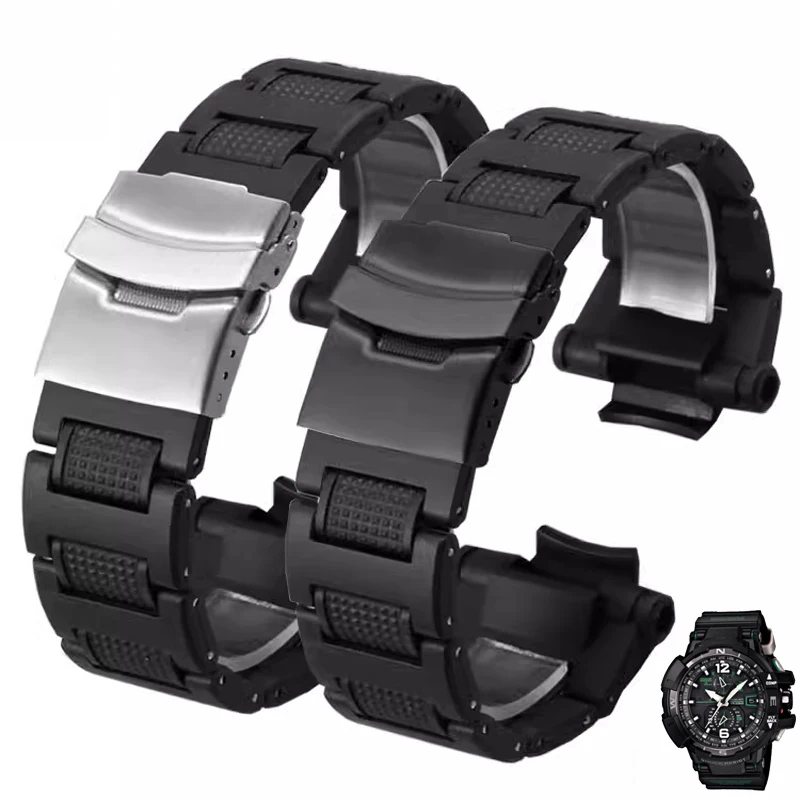 Watch Band For Casio G-SHOCK Plastic Steel Air Bully Series GW-A1100 Gw4000 Ga1100 Black Special Double Press Folding Buckle