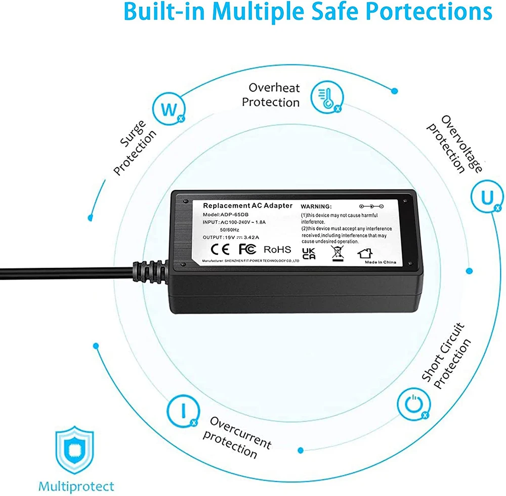 19V 3.42A Laptop Charger for Toshiba,Lenovo,Acer,HP,Chromebooks Ultrabooks Notebook,LG Samsung LCD LED Monitor,Bluetooth Speaker