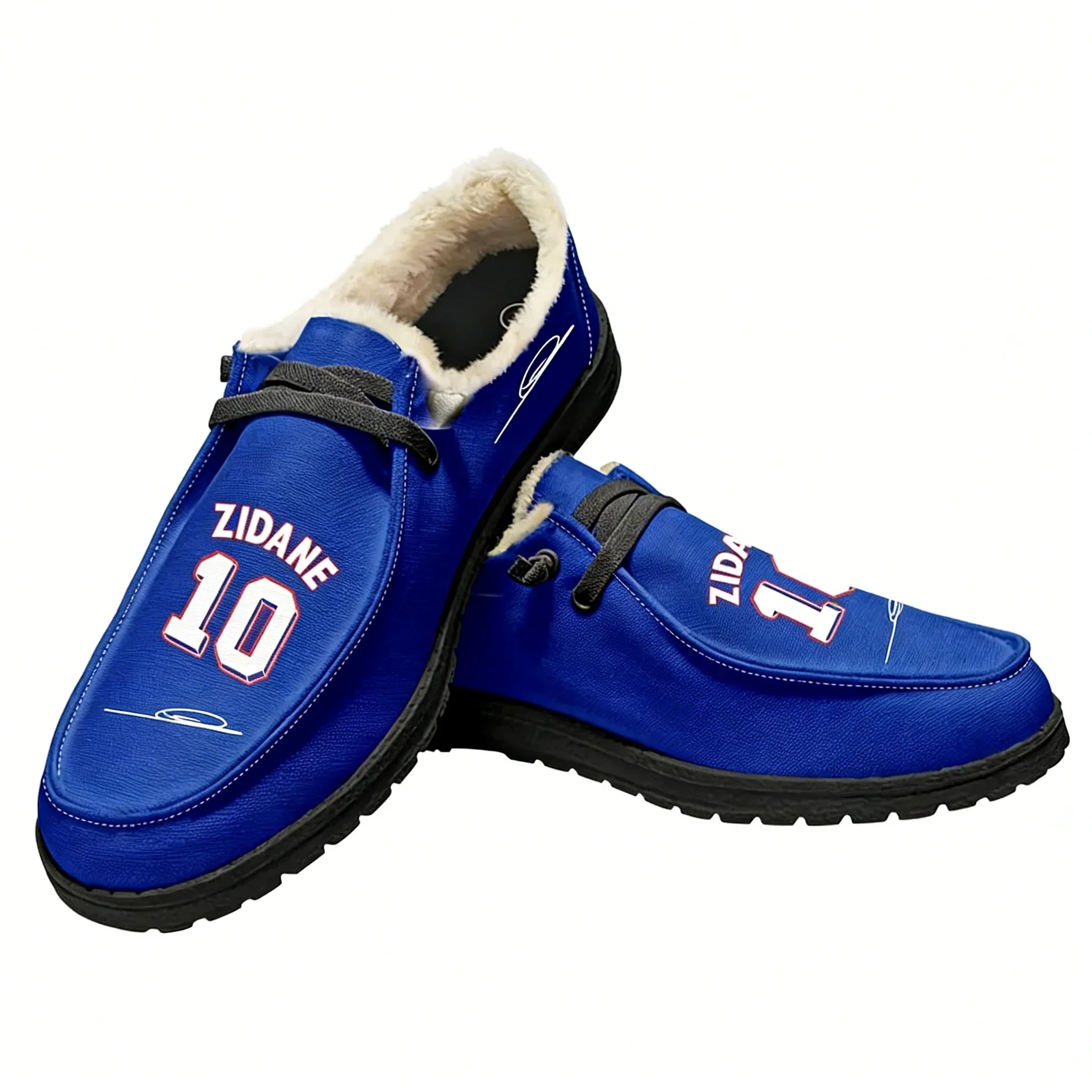 

Zidane No.10 Plush Loafers Men Woman Youth Casual Flat Shoes France Soccer Star Keep Warm Footwear Custom Made Shoe Black