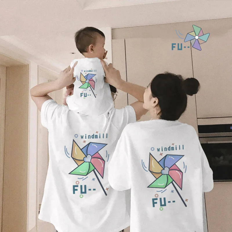 

Fashion Windmill Print Cotton T-shirt Summer Mother Daughter Tops Family Matching Outfits Kid Family T-shirts Adult Tees Clothes