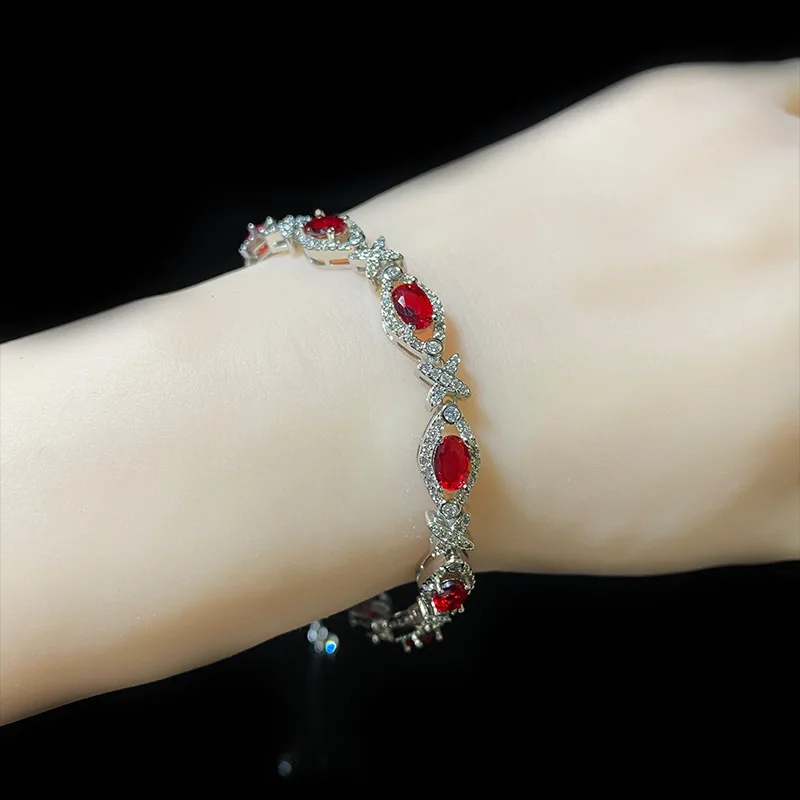 سوار MDLAntique الفاخر من الياقوت المقلد المطلي بالذهب والمواعدة اليومية والمجوهرات الفاخرة ذات الألماس الأحمر والأكسيد الالمونيوم الملون
