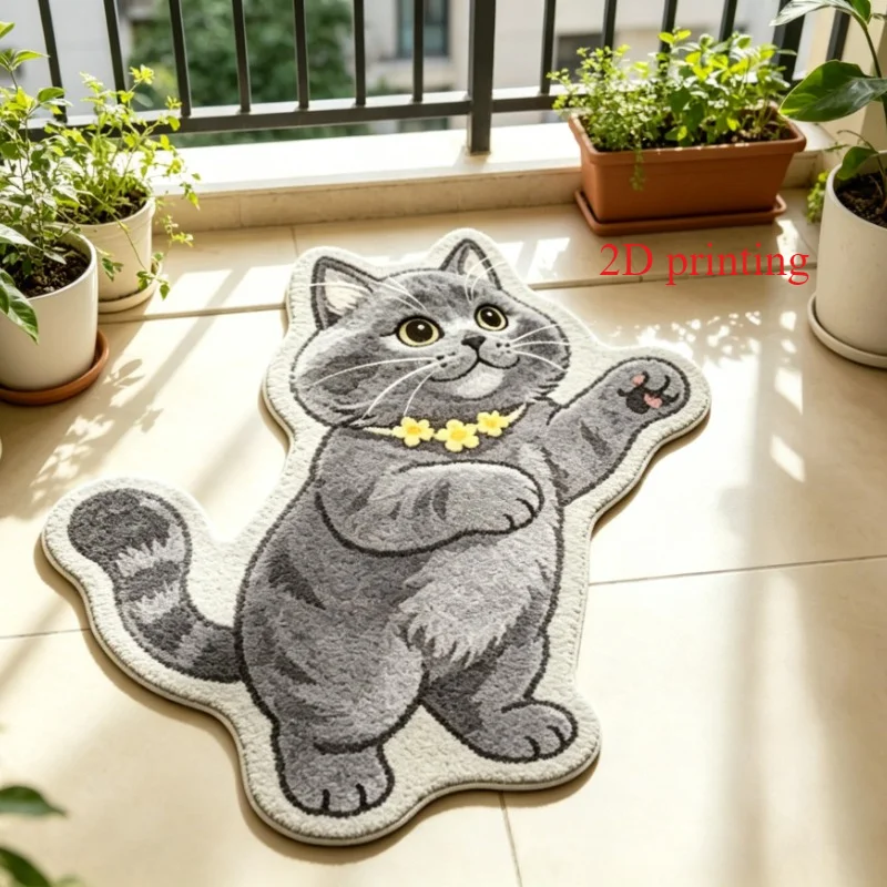 Cartoon Grey Cat Pattern Rug Creative Fun Home Decor Bedroom Bedside Mat Fashion Living Room Carpet Soft Washable Floor Mat