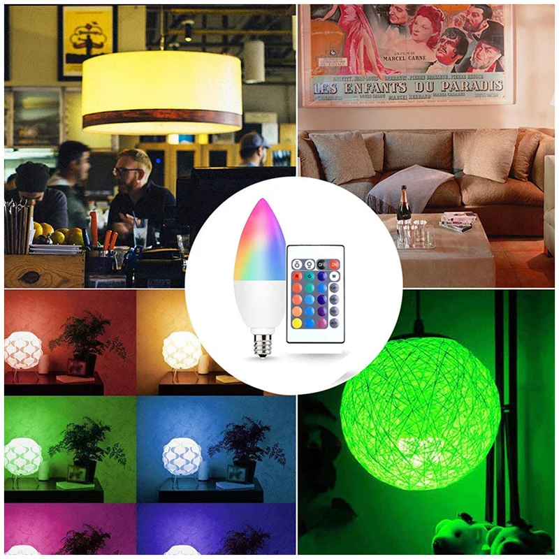 16 Colors RGB Bulb LED Multicolor Bulb E27 Base 220V Household Lighting Dimmable 24 Key Remote Control Atmosphere Neon Light