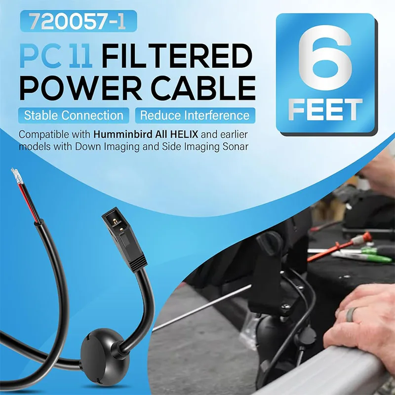 PC 11 Filtered Power Cable 720057-1 Fit for Humminbird All Helix 8/9/10/12/15,800/900/1100 Series, 797, 798 (6 Feet, Waterproof)