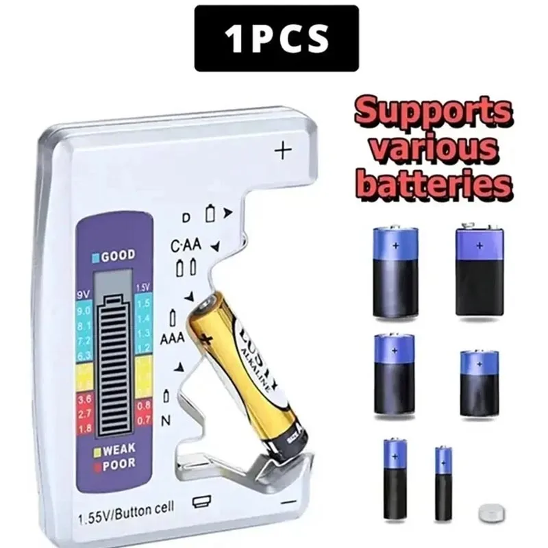 

Universal Digital Battery Tester: Quickly Check Capacity of C D N AA AAA 9V 1.5V Button Cells - Portable and Easy-to-Use